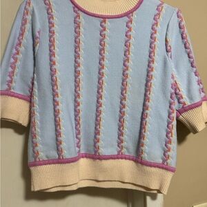 THML Blue and Pink Crew Neck Sweater with Retro Stripes wore once